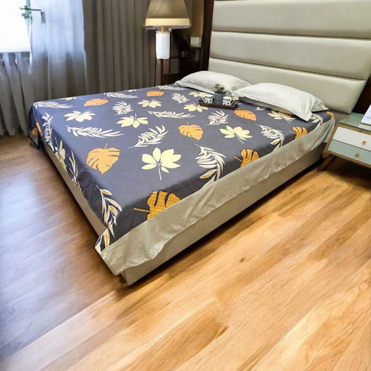 FLORAL KING SIZE GLAZE COTTON FLAT BEDSHEET SET-GREY