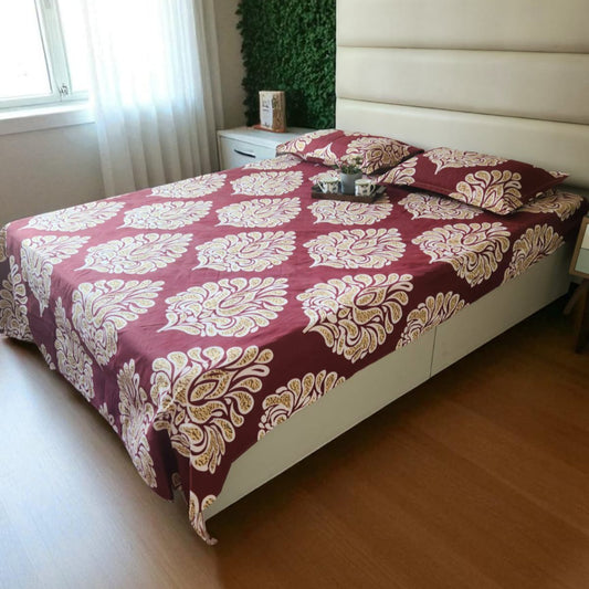 FLORAL KING SIZE GLAZE COTTON FLAT BEDSHEET SET- RED