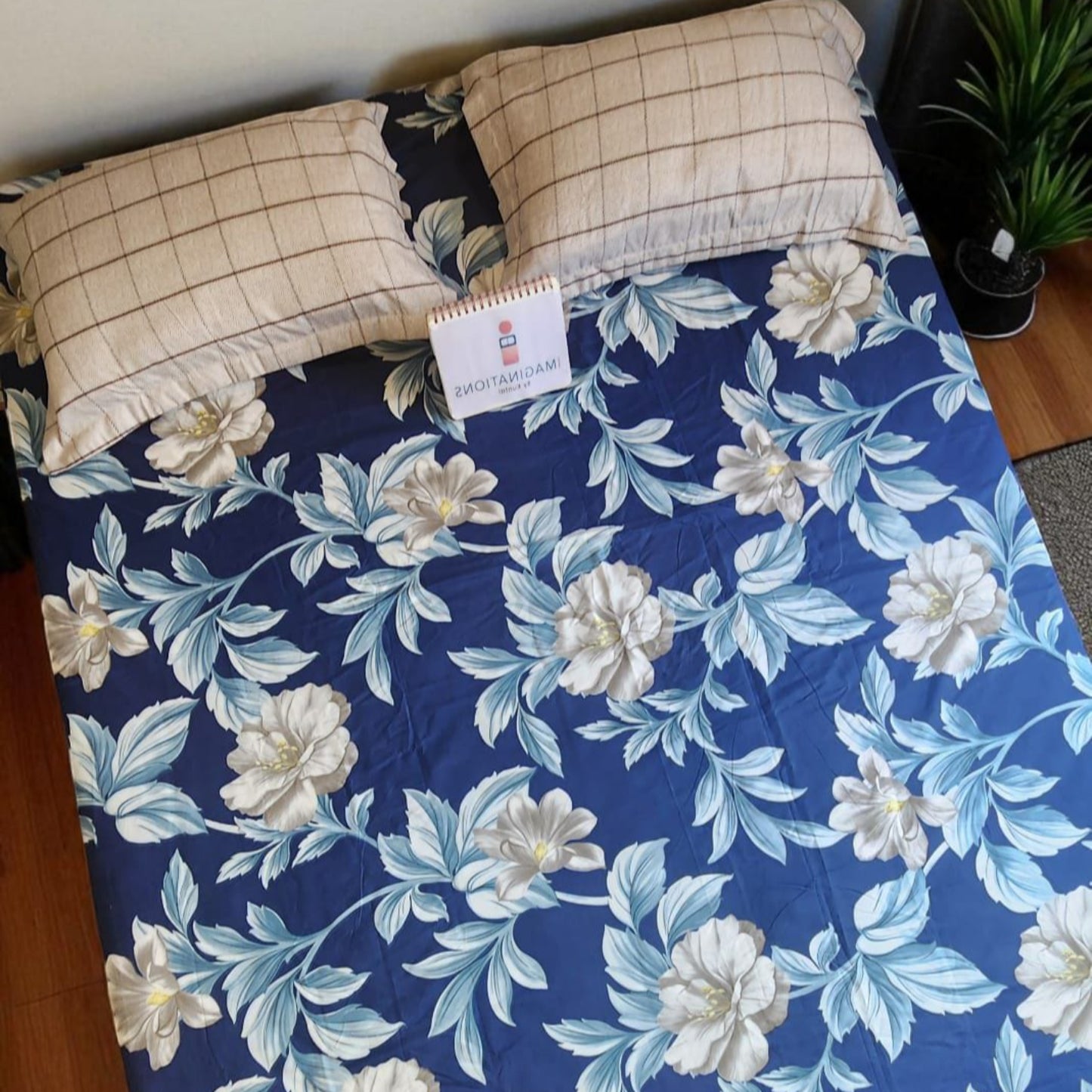 FLORAL KING SIZE GLAZE COTTON FLAT BEDSHEET SET-BLUE