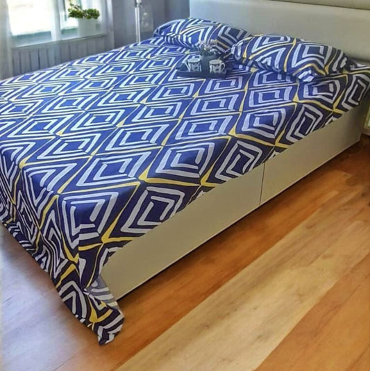 Geometric King Glaze Cotton Bedsheet — Blue
