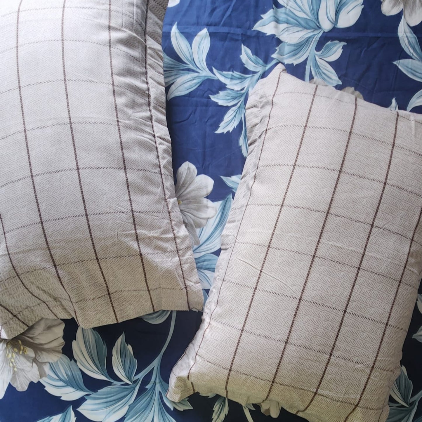 FLORAL KING SIZE GLAZE COTTON FLAT BEDSHEET SET-BLUE