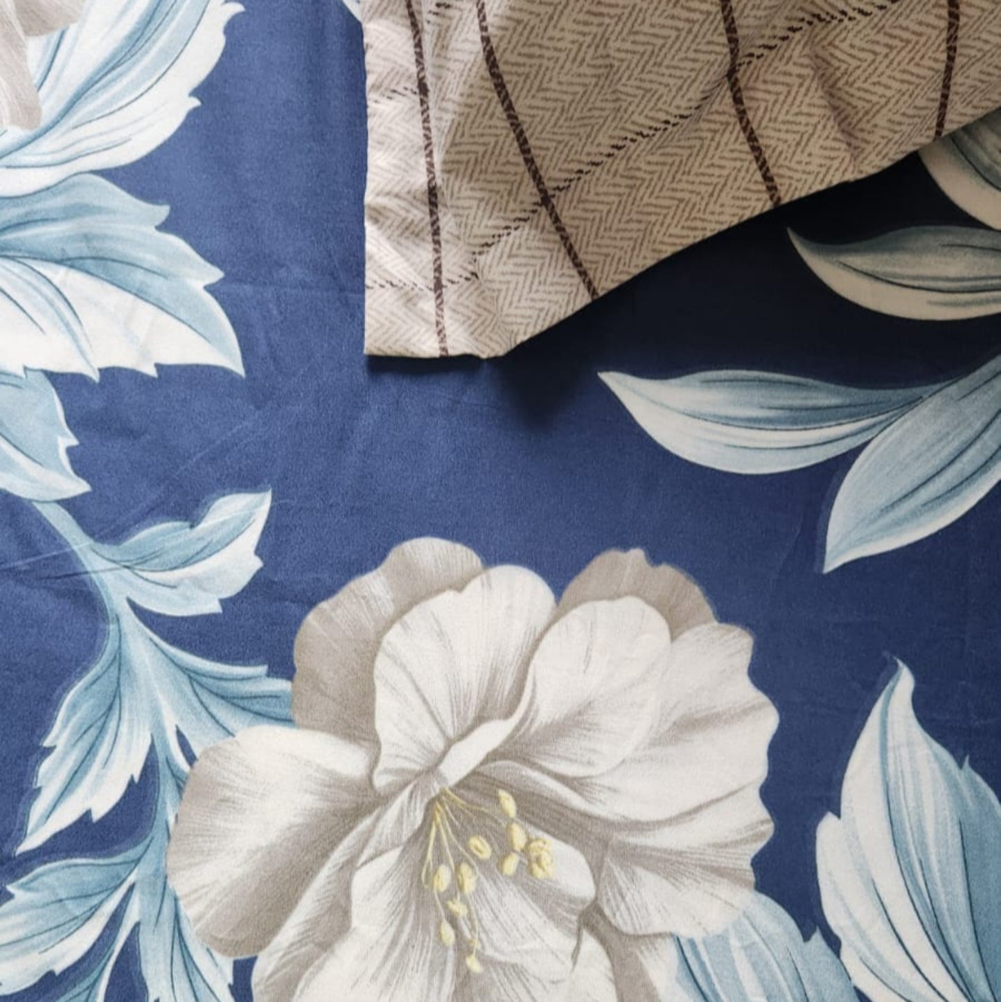 FLORAL KING SIZE GLAZE COTTON FLAT BEDSHEET SET-BLUE