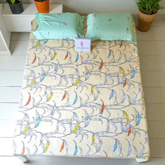 FLORAL KING SIZE GLAZE COTTON FLAT BEDSHEET SET- YELLOW