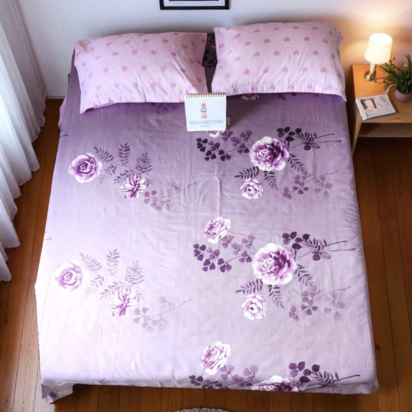 FlORAL KING SIZE GLAZE COTTON FLAT BEDSHEET SET- PURPLE