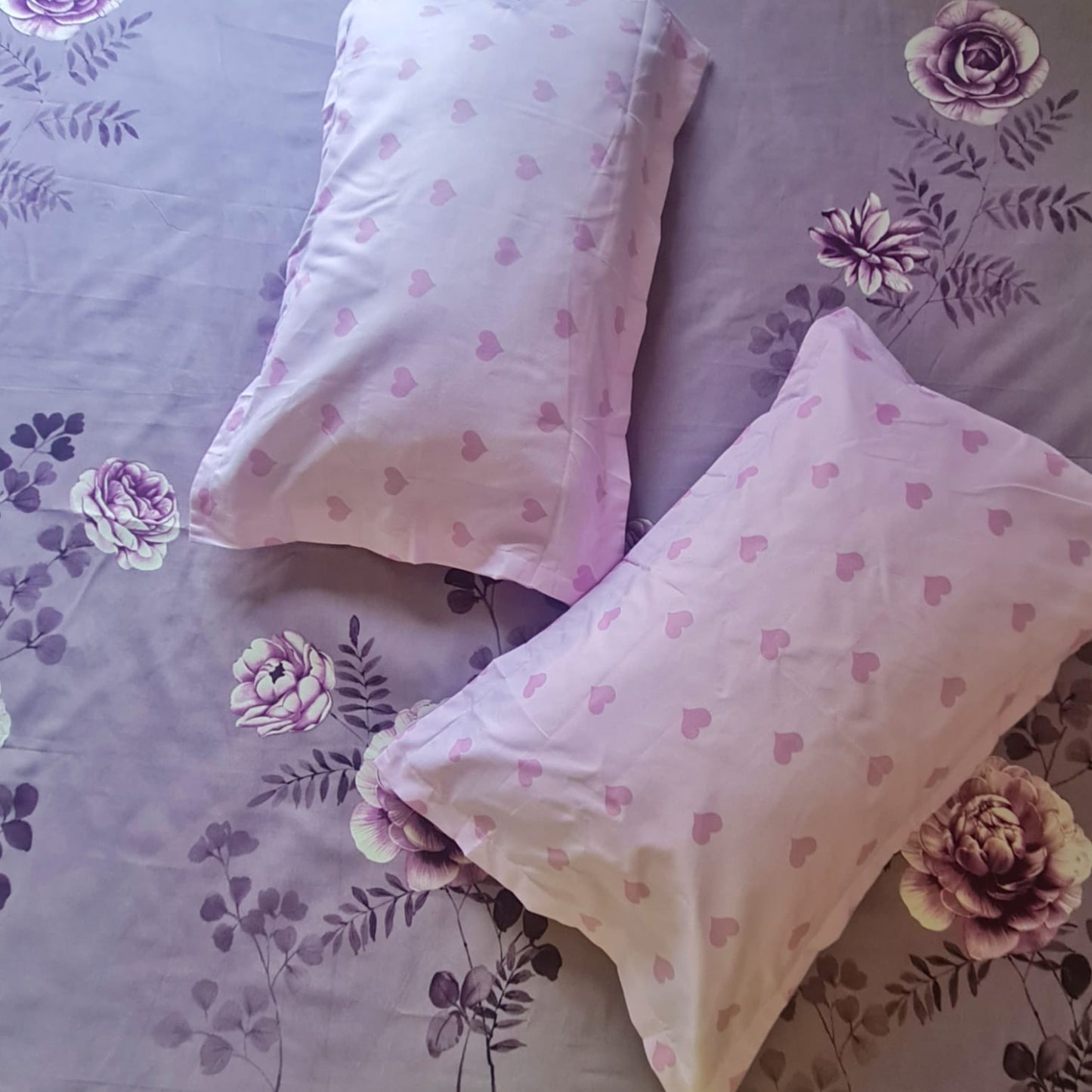 FlORAL KING SIZE GLAZE COTTON FLAT BEDSHEET SET- PURPLE