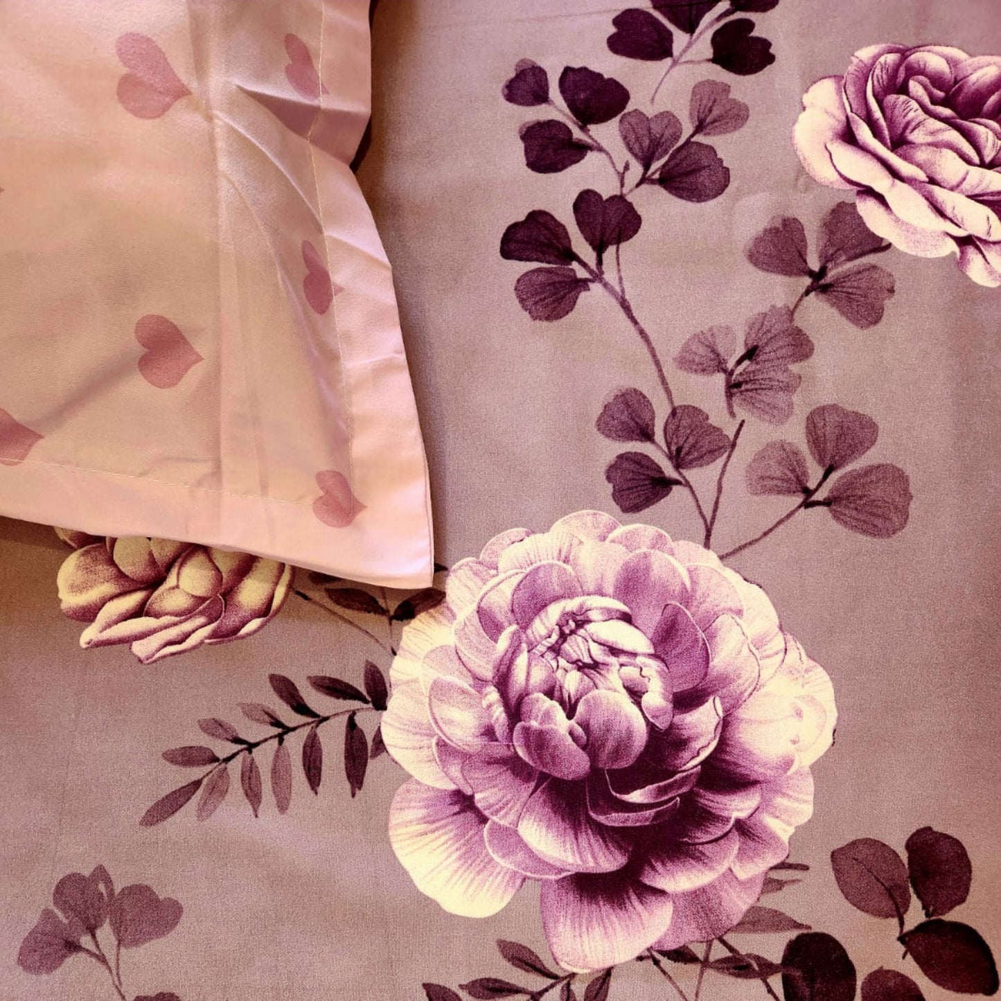 FlORAL KING SIZE GLAZE COTTON FLAT BEDSHEET SET- PURPLE