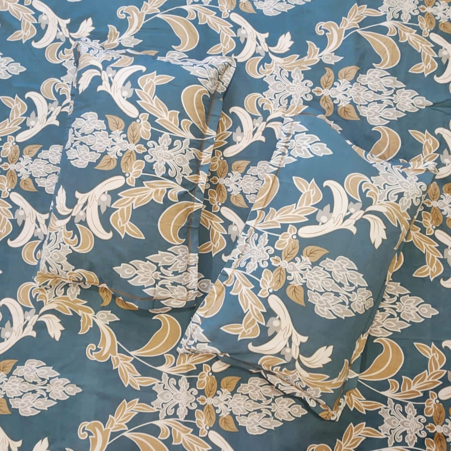 GEOMETRIC KING SIZE GLAZE COTTON FLAT BEDSHEET SET- BLUE