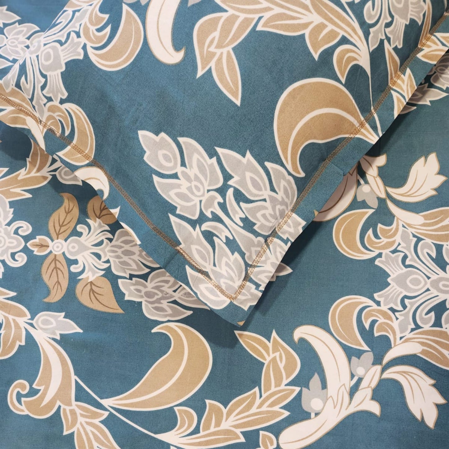 GEOMETRIC KING SIZE GLAZE COTTON FLAT BEDSHEET SET- BLUE