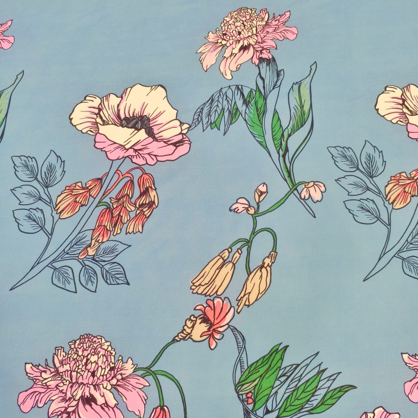 FLORAL QUEEN SIZE GLAZE COTTON BEDSHEET SET- BLUE