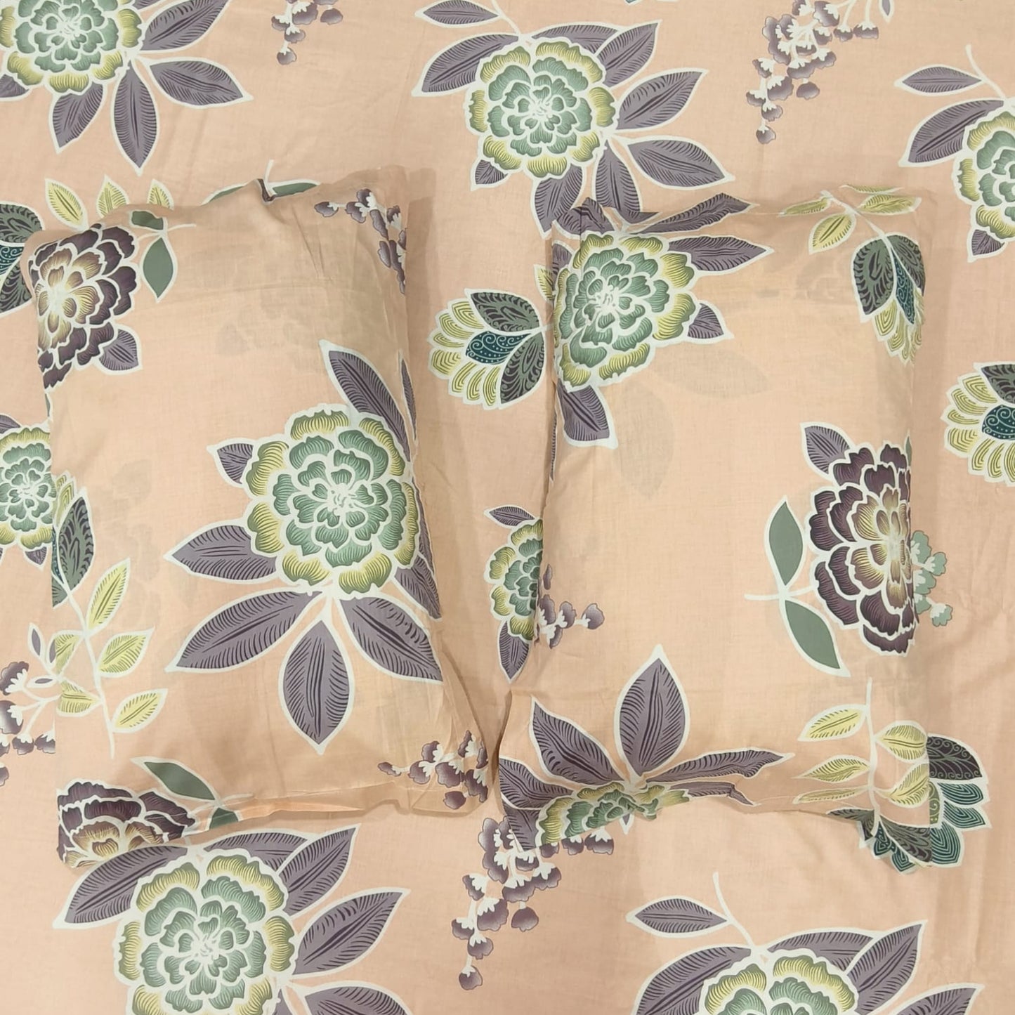 FLORAL QUEEN SIZE PURE COTTON BEDSHEET SET-PEACH