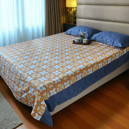 FLORAL KING SIZE PURE COTTON  BEDSHEET SET-ORANGE