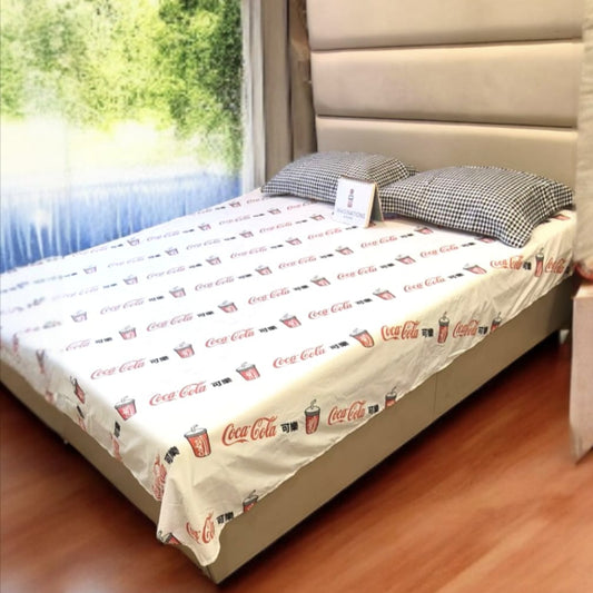 KIDS QUEEN SIZE GLAZE COTTON  BEDSHEET SET-COCA COLA PRINT