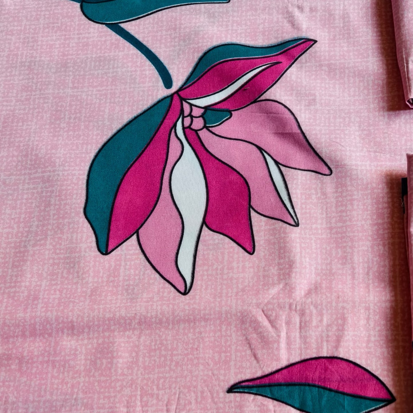 FLORAL QUEEN SIZE GLAZE COTTON  BEDSHEET SET-PINK