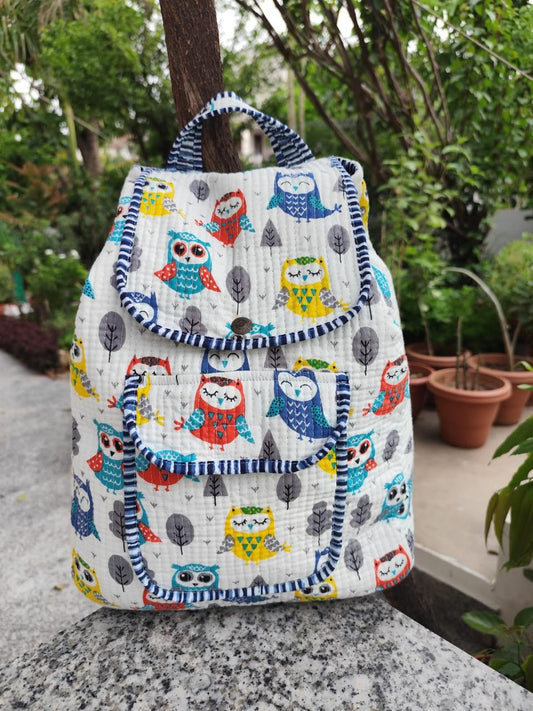 KIDS BAGPACK WITH DORI PULLUP CLOSURE- MULTICOLOR OWLS