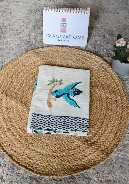 HANDBLOCK PRINT KIDS BATH TOWEL-BLUE BIRD