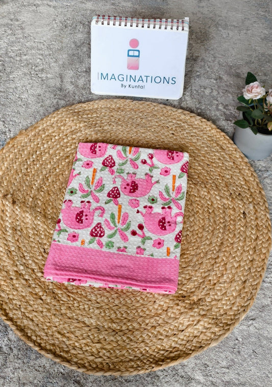 HANDBLOCK PRINT KIDS BATH TOWEL-PINK ELEPHANTS