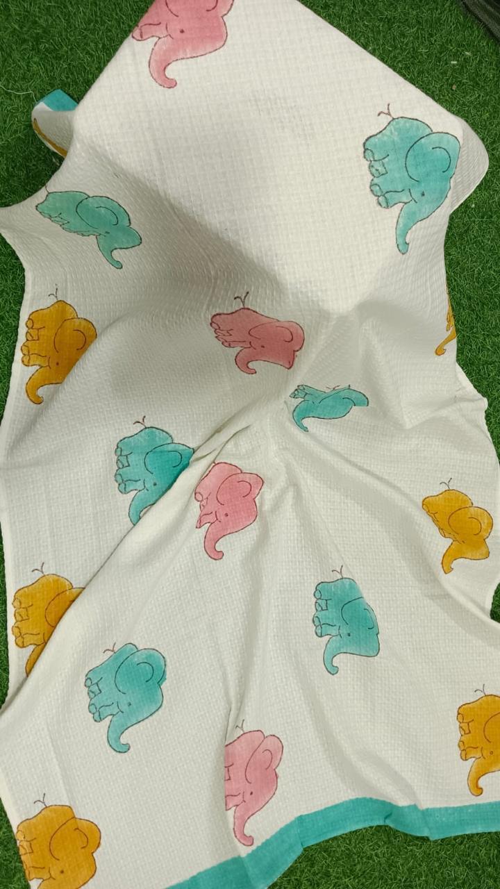 HANDBLOCK PRINT KIDS BATH TOWEL-MULTICOLOUR ELEPHANTS
