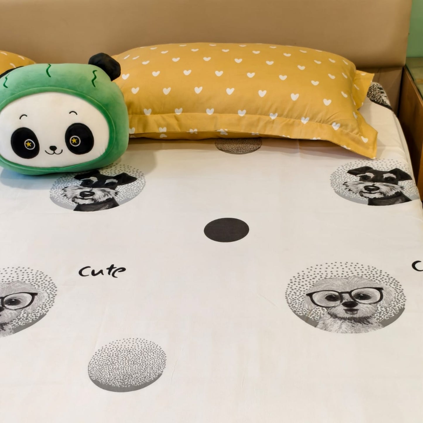 KIDS QUEEN SIZE GLAZE COTTON  BEDSHEET SET-WHITE DOG