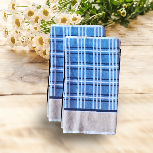 CHECKS HAND TOWELS-BLUE (PAIR)