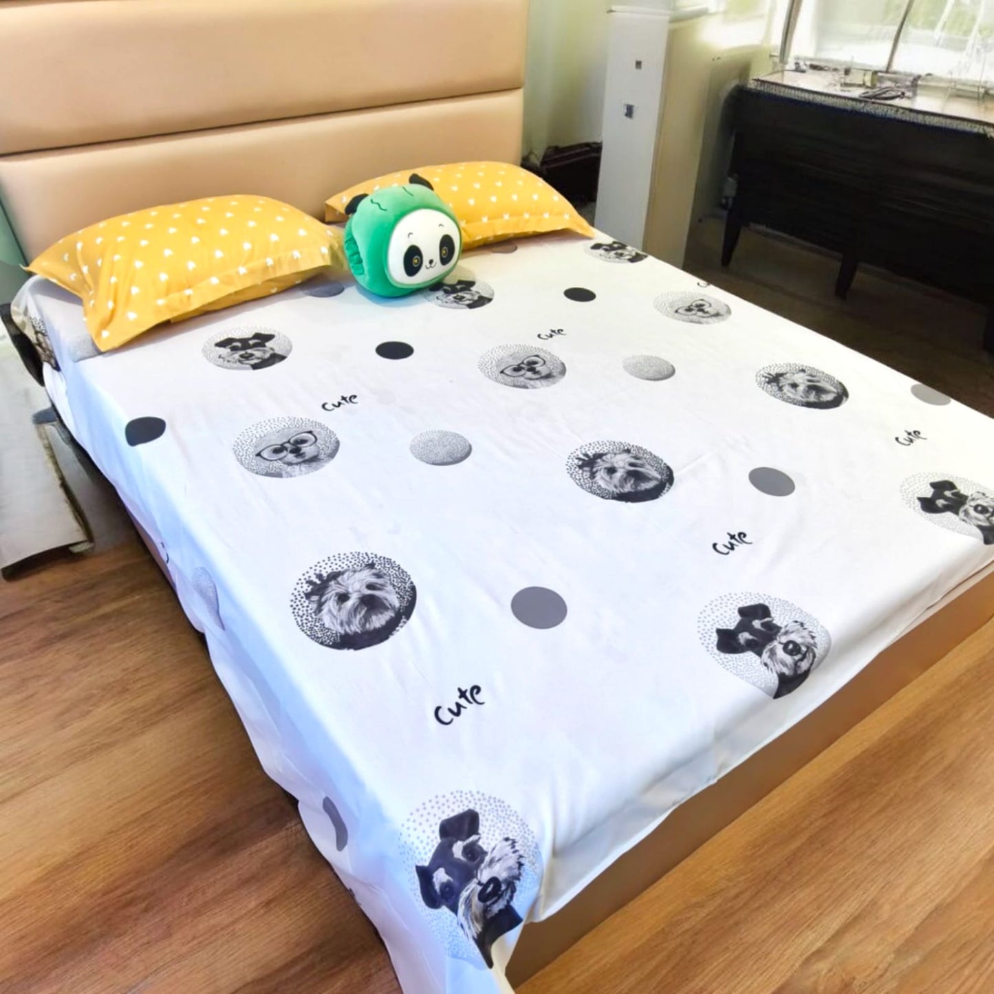 KIDS QUEEN SIZE GLAZE COTTON  BEDSHEET SET-WHITE DOG