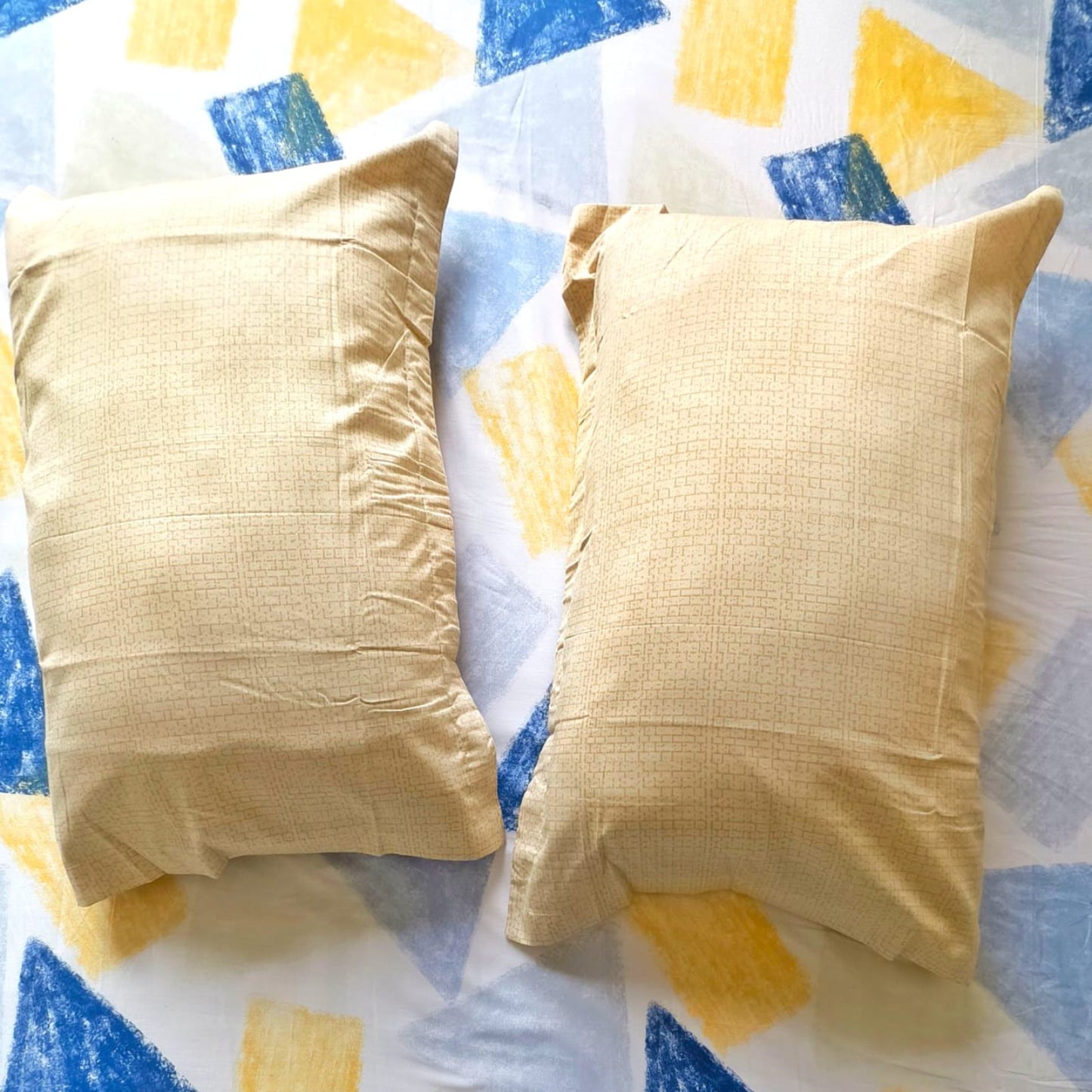 GEOMETRIC QUEEN SIZE PURE COTTON BEDSHEET SET-BLUE