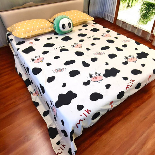 KIDS QUEEN SIZE GLAZE COTTON  BEDSHEET SET-COW PRINT