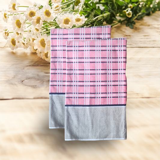 CHECKS HAND TOWELS-PINK (PAIR)