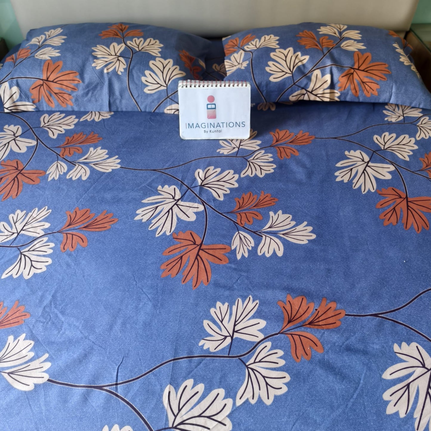FLORAL QUEEN SIZE GLAZE COTTON BEDSHEET SET- BLUE