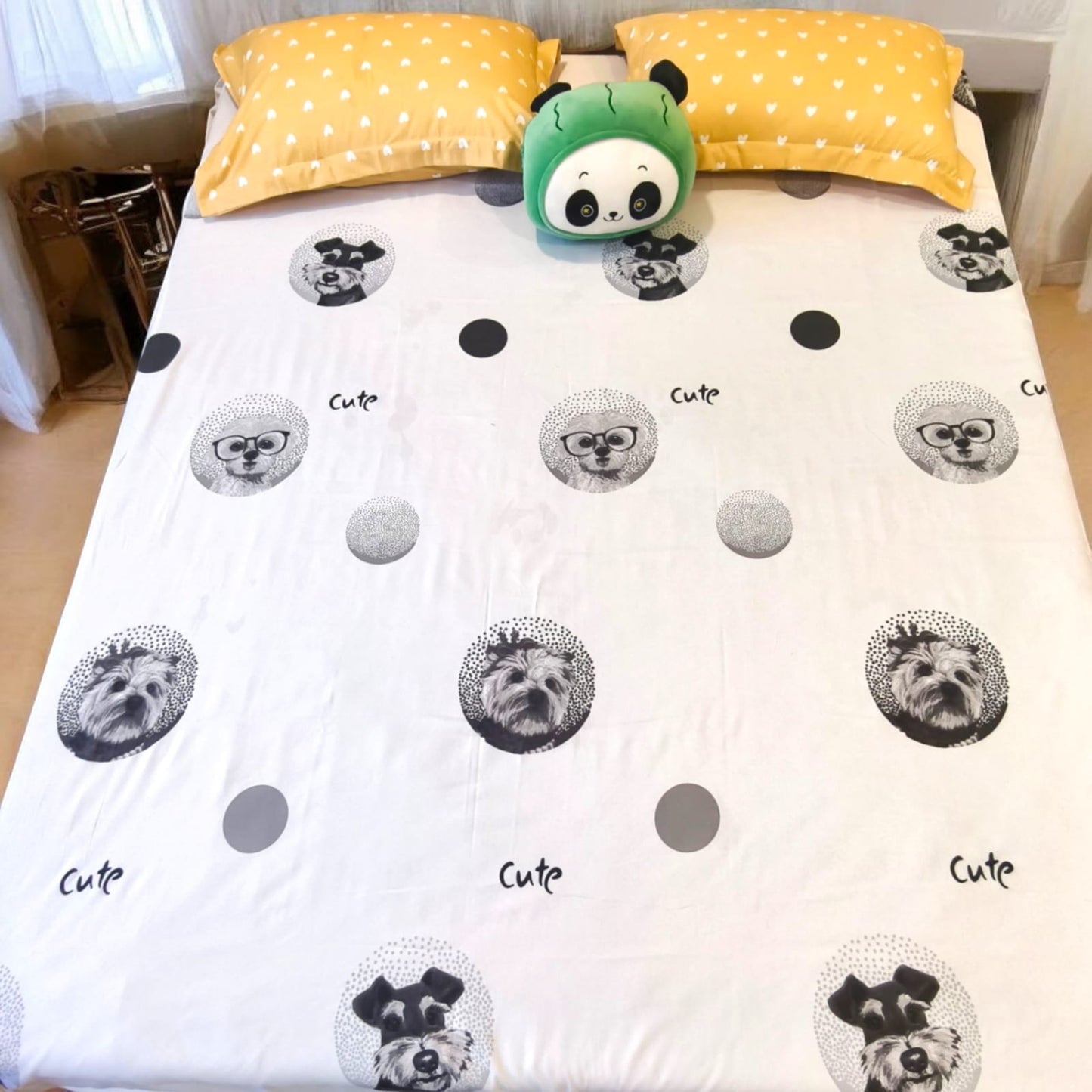 KIDS QUEEN SIZE GLAZE COTTON  BEDSHEET SET-WHITE DOG