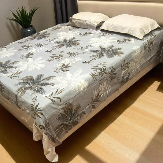 FLORAL KING SIZE PURE COTTON  BEDSHEET SET -GREY