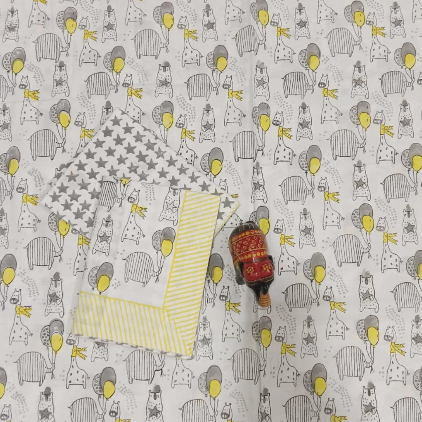 KIDS KING SIZE HANDBLOCK PRINTED PERCALE COTTON BEDSHEET- ANIMAL PRINT