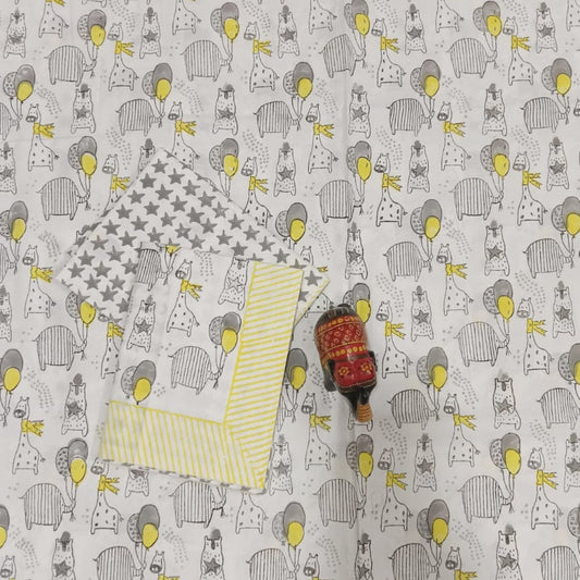 KIDS KING SIZE HANDBLOCK PRINTED PERCALE COTTON BEDSHEET- ANIMAL PRINT