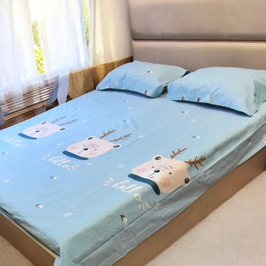 KIDS QUEEN SIZE GLAZE COTTON  BEDSHEET SET-BLUE