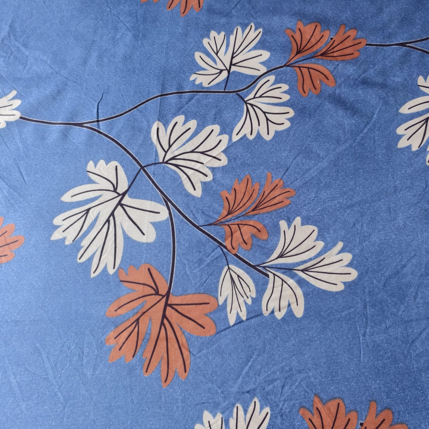 FLORAL QUEEN SIZE GLAZE COTTON BEDSHEET SET- BLUE