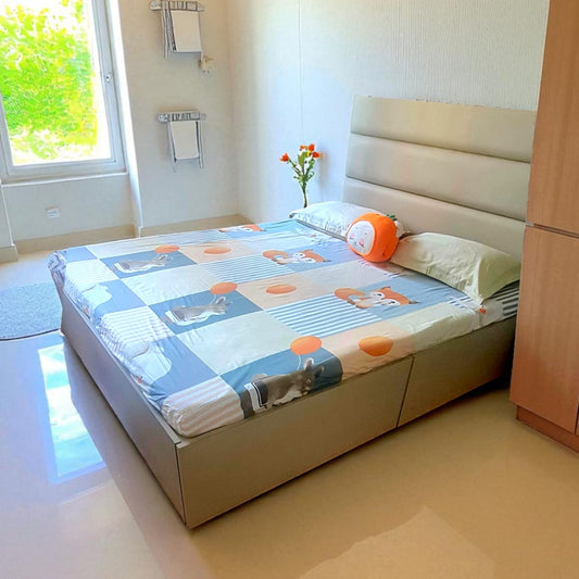 KIDS KING SIZE PURE COTTON  BEDSHEET SET-BROWN