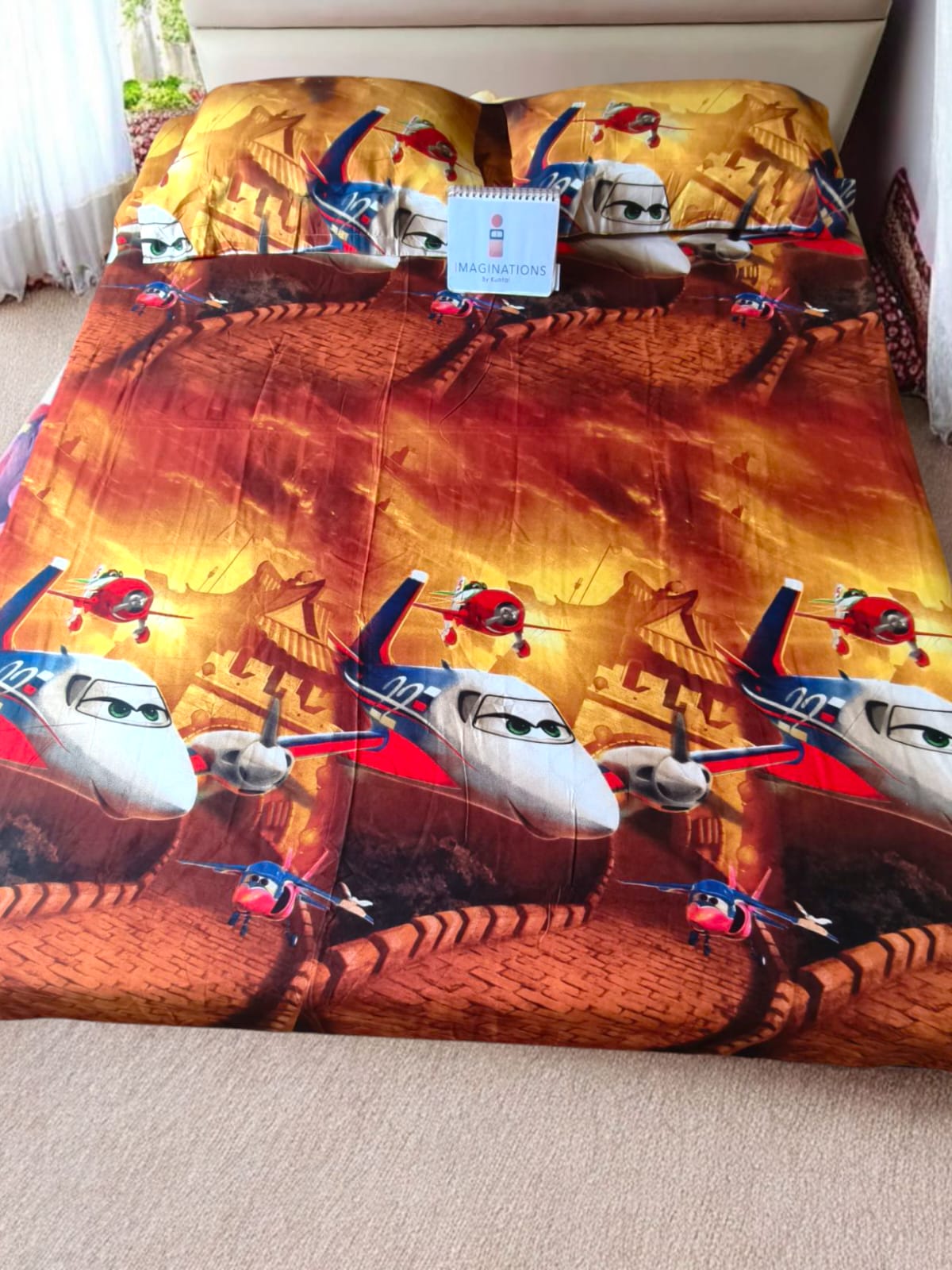 KIDS QUEEN SIZE GLAZE COTTON  BEDSHEET SET-PLANE PRINT