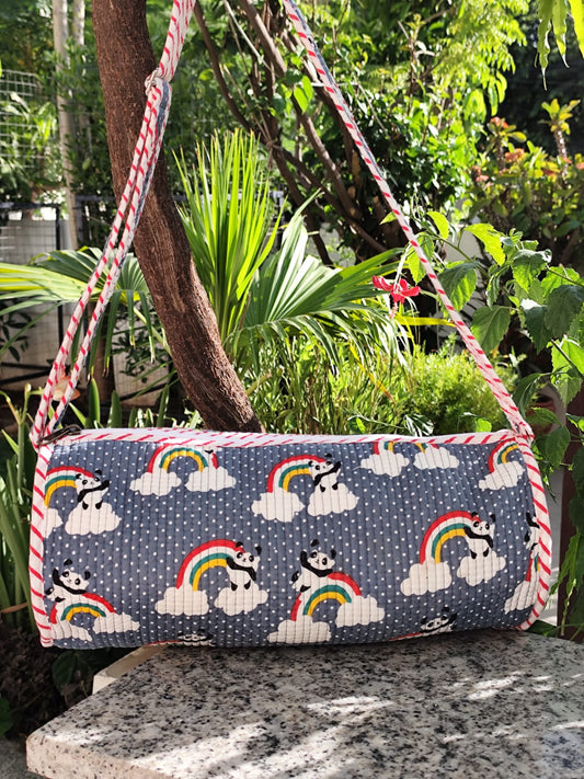 KIDS DUFFLE BAG -BLUE RAINBOW PRINT