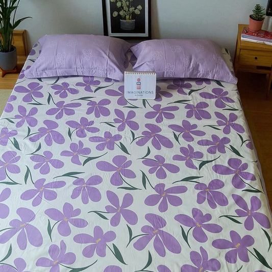 FLORAL KING SIZE PURE COTTON  BEDSHEET SET-PURPLE