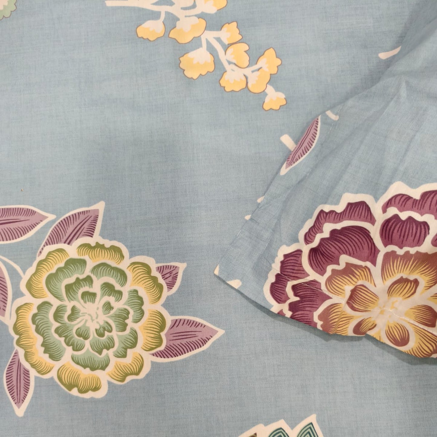 FLORAL QUEEN SIZE PURE COTTON BEDSHEET SET-BLUE