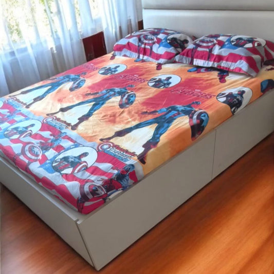 KIDS QUEEN SIZE GLAZE COTTON  BEDSHEET SET- AVENGERS PRINT