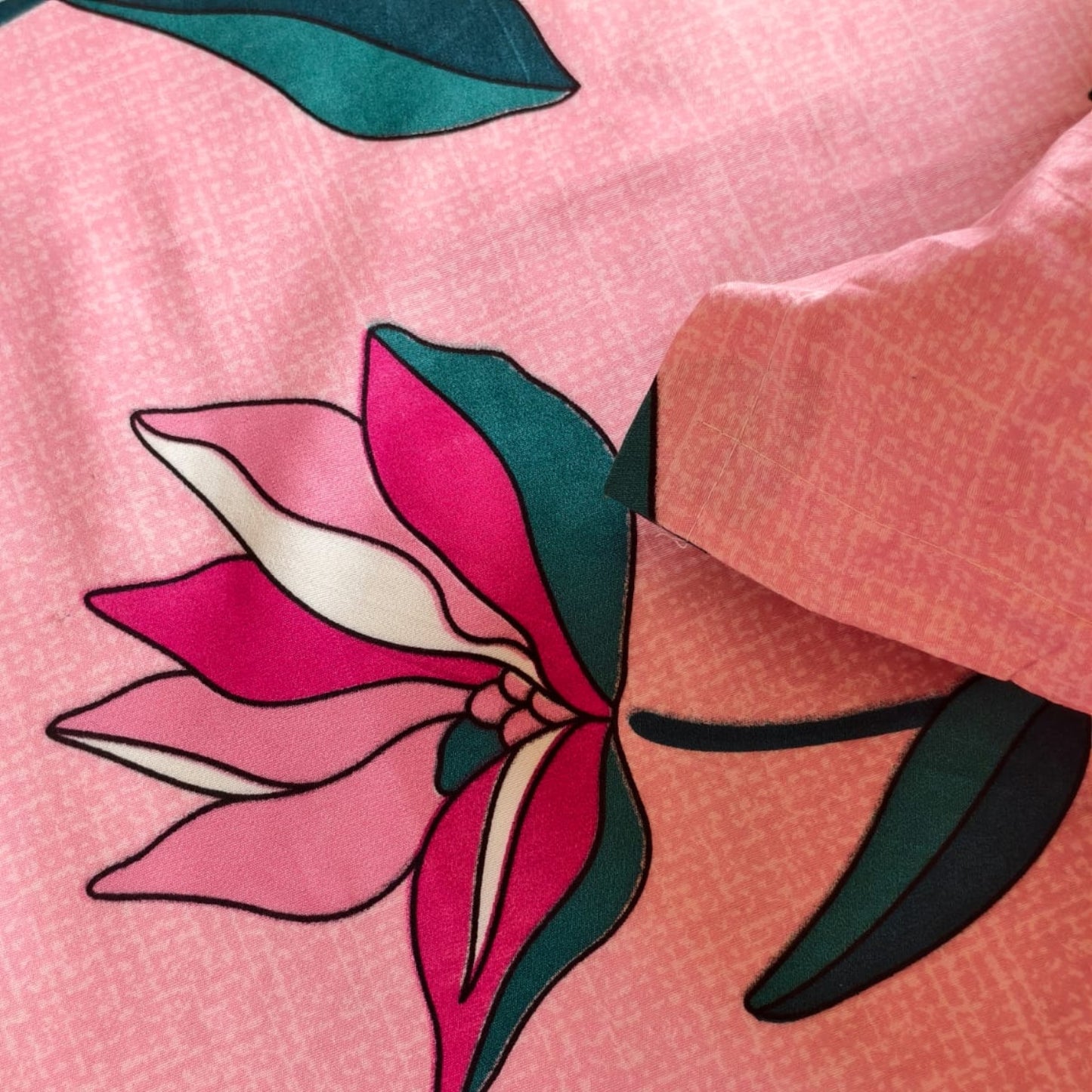 FLORAL QUEEN SIZE GLAZE COTTON  BEDSHEET SET-PINK