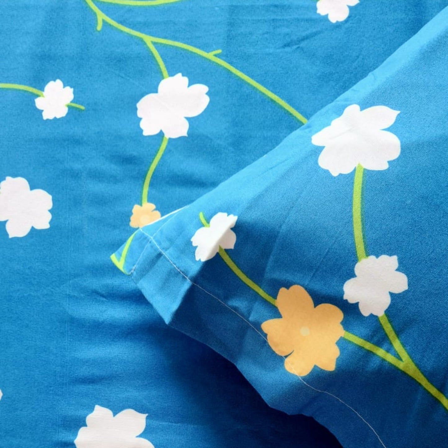 FLORAL QUEEN SIZE GLAZE COTTON  BEDSHEET SET-BLUE