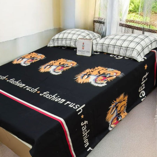 KIDS QUEEN SIZE GLAZE COTTON  BEDSHEET SET- BLACK TIGER