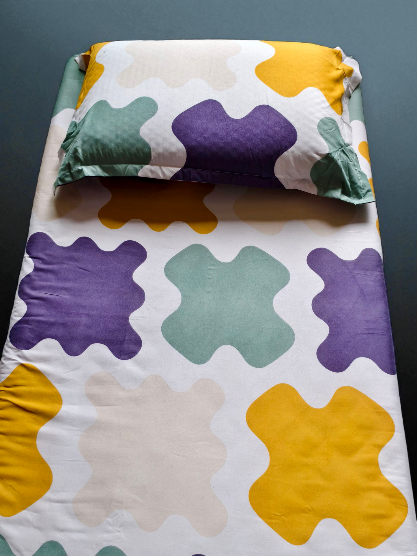 KIDS SINGLE SIZE GLAZE COTTON  BEDSHEET SET-SQUARES