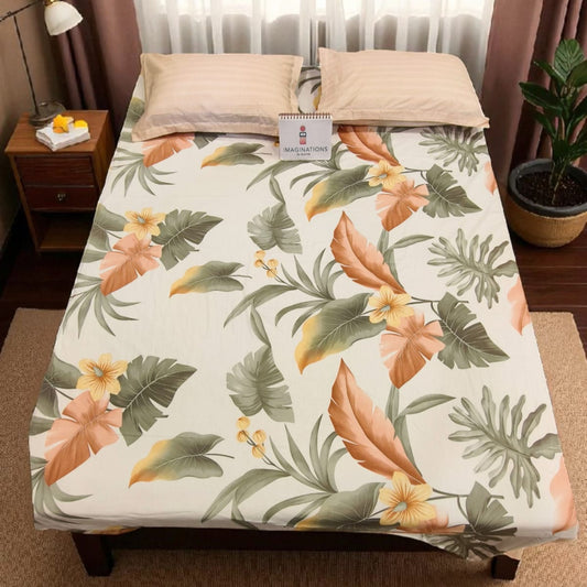 FLORAL KING SIZE PURE COTTON  BEDSHEET SET-PEACH