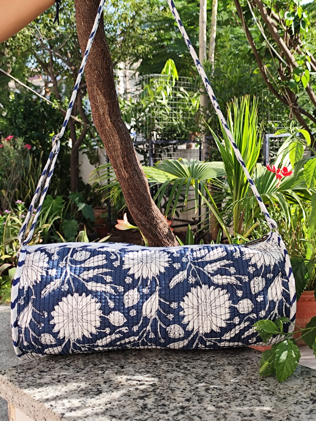 KIDS DUFFLE BAG -BLUE FLORAL PRINT