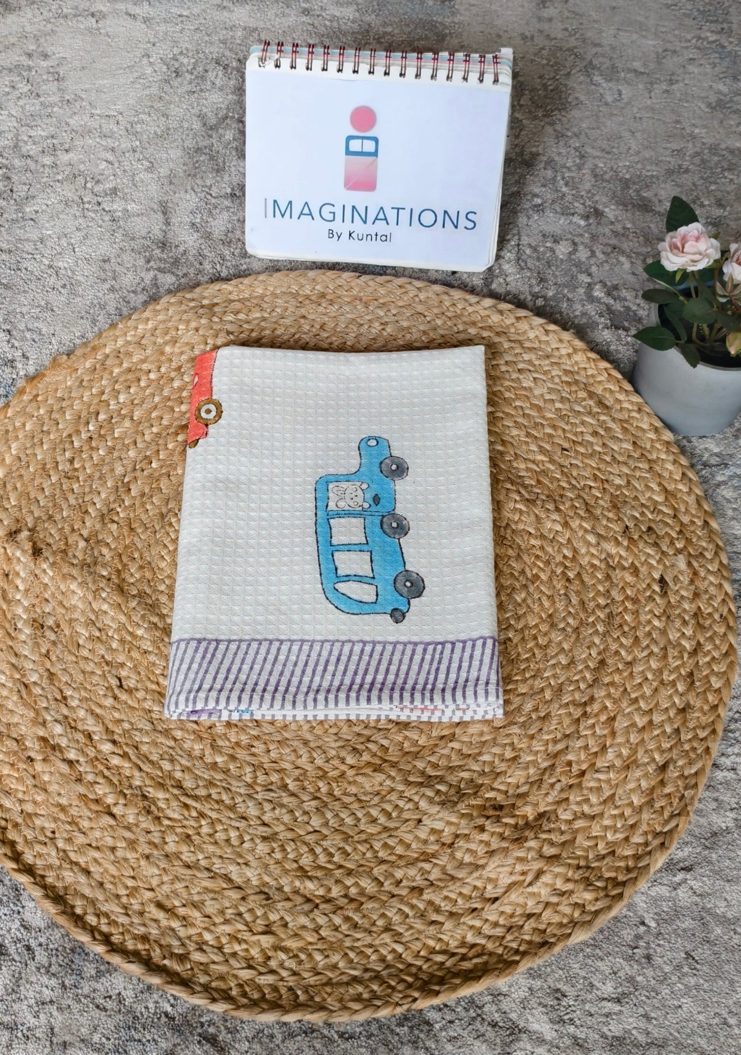 HANDBLOCK PRINT KIDS BATH TOWEL-MULTICOLOUR CARS 1