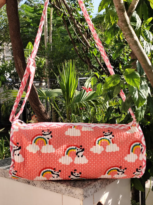 KIDS DUFFLE BAG -RED RAINBOW PRINT