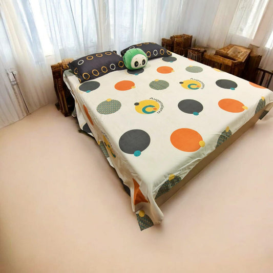 KIDS QUEEN SIZE GLAZE COTTON  BEDSHEET SET-POLKA PRINT