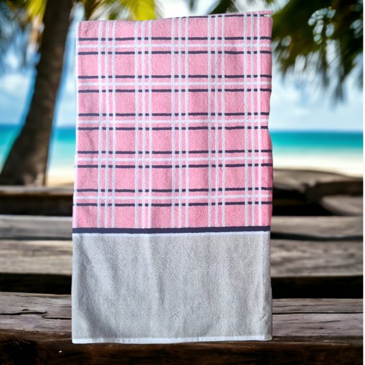 CHECKS BATH TOWEL- PINK